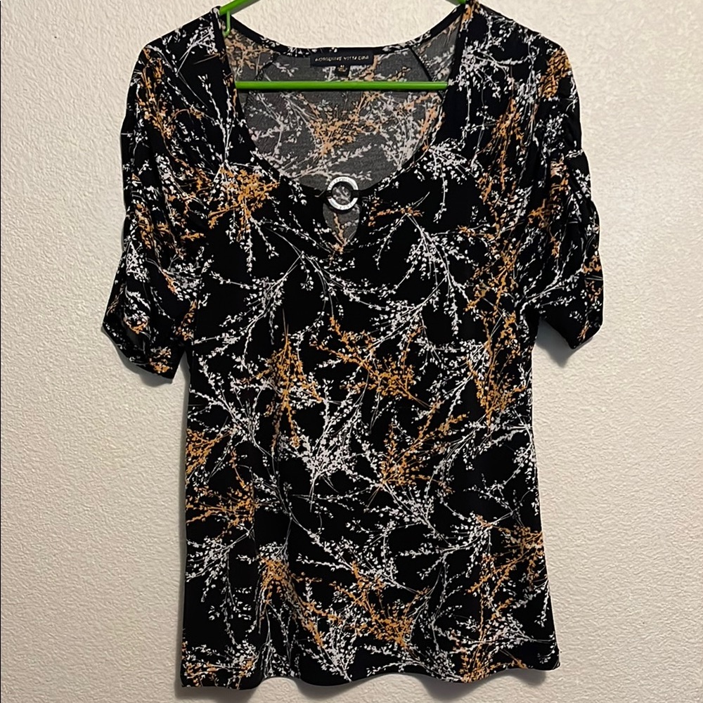 Adrienne Vittadini Fitted Ruched 3/4 Sleeve Blouse